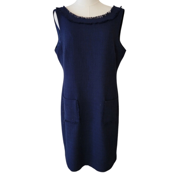 Karl Lagerfeld Midnight Blue Tweed Sleeveless Dress Size 12 - Picture 1 of 5